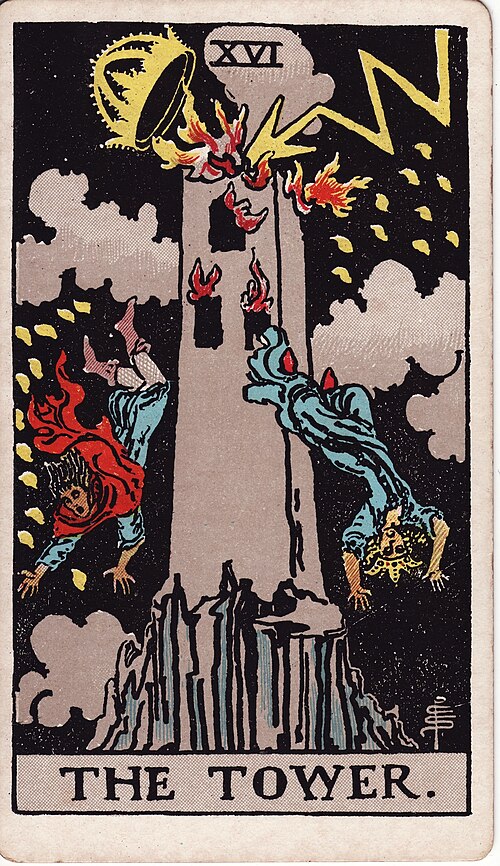 The Tower 1909 Pamela Colman Smith Tarot plate